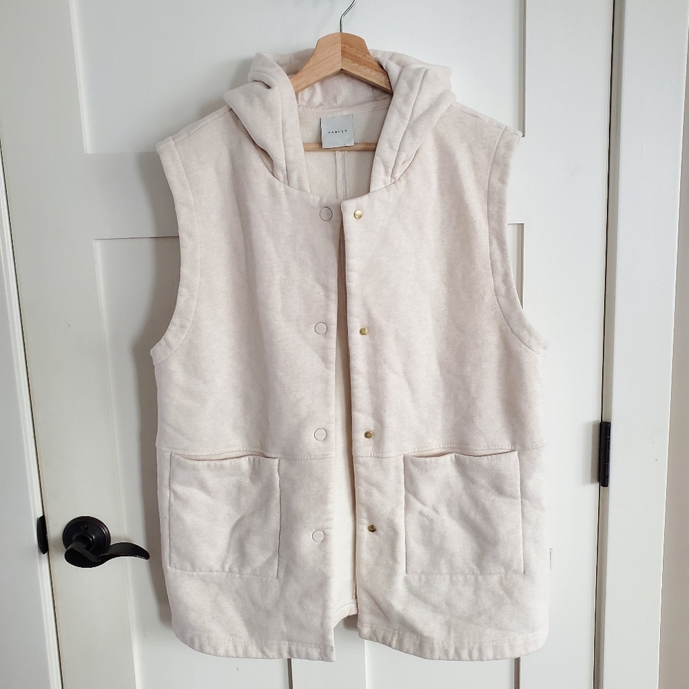 Varley Alita Off-White Hoodie Vest Womens L Ivory Athletic Pockets Fleece Lined